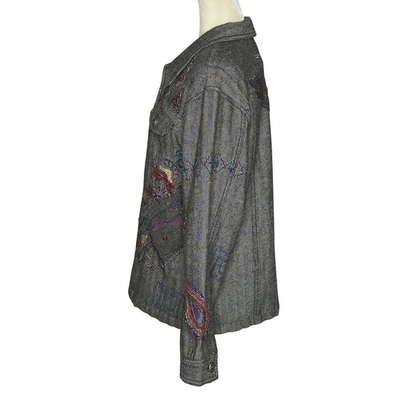 Vintage Units Embroidered Jacket Beaded Patchwork Boho Artsy Shirt Coat L - Picture 4 of 8